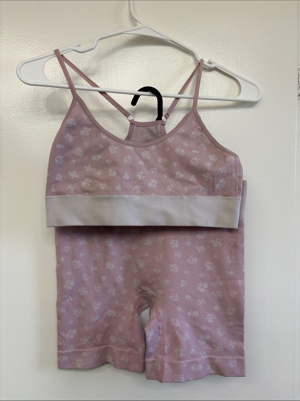 SHEIN Pink Floral Active Set - Crop Tank & Biker Shorts